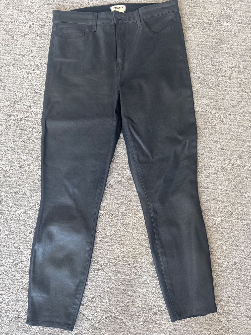 L'AGENCE Black Skinny Coated  Cropped Jeans